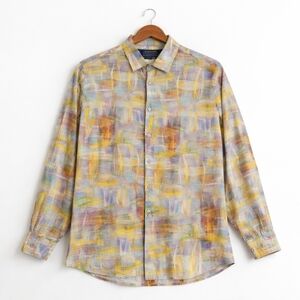Berragamo Italia Shirt 2XL Abstract Print Button Up Colorful Casual Long Sleeve